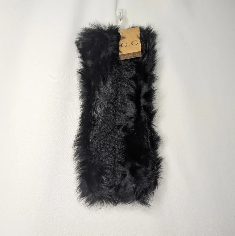 New C.C Cheveux Corp Womens Black Faux Fur Lined Cable Knit Headband One Size